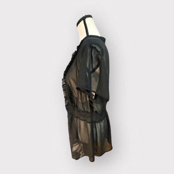 Women’s Retro Torrid 1 Black Sheer Ruffle Button Down Banded Waist Top 1X 1XL - Picture 5 of 10